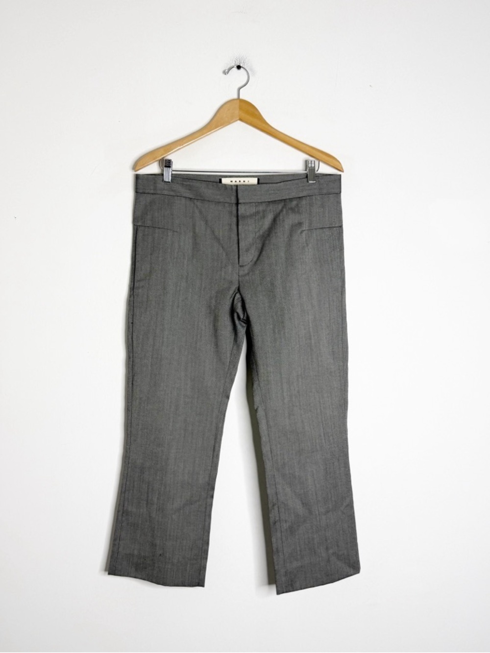 Marni Gray Wool Cotton Pants 44 Straight Leg Cropped Italy Designer US Size 8